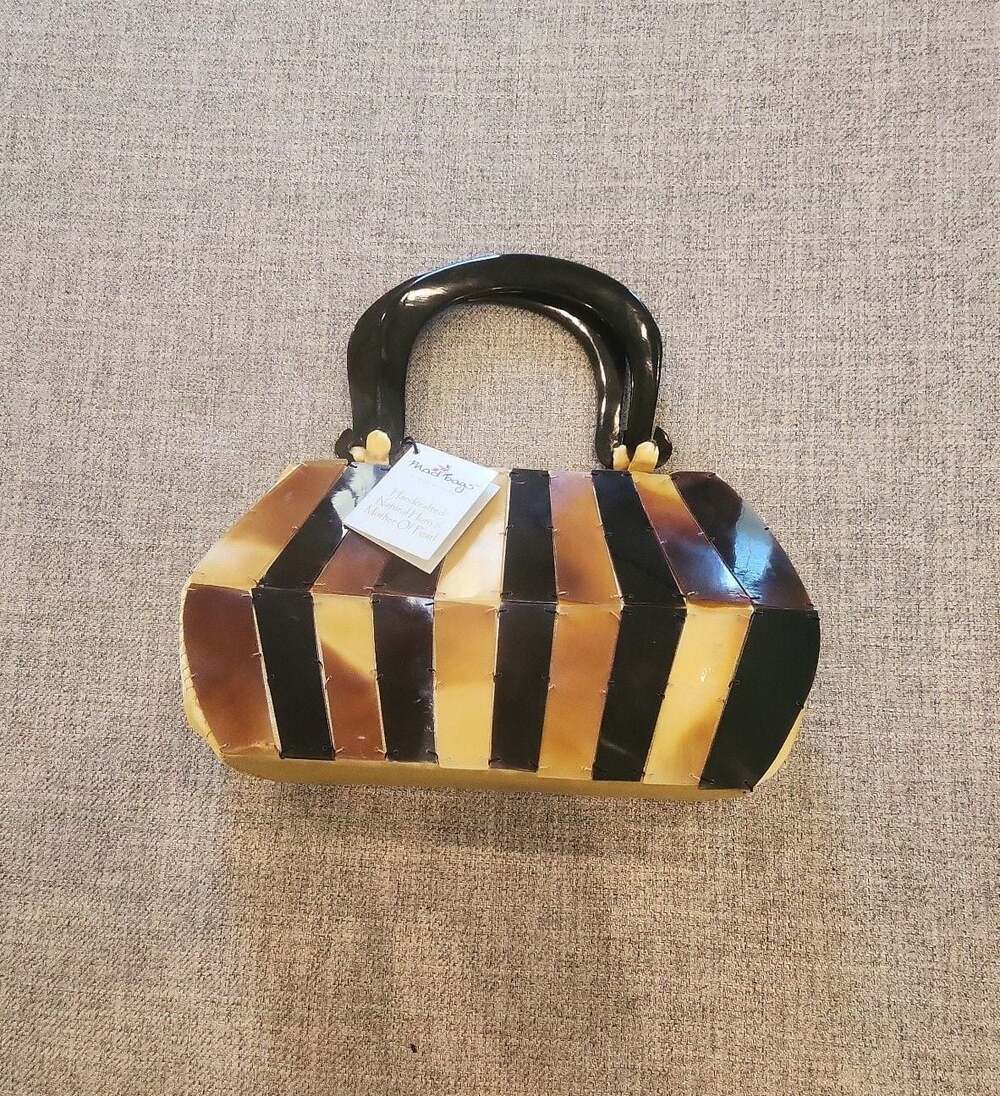 Mad Bags Handcrafted Natural Horn and Mother of Pearl Striped Handbag